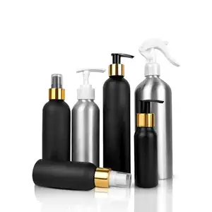 Campione gratuito 30ml 100ml 250ml 300ml 500ml argento flacone spray personalizzato vuoto lozione cosmetica bottiglia di alluminio con pompa shampoo