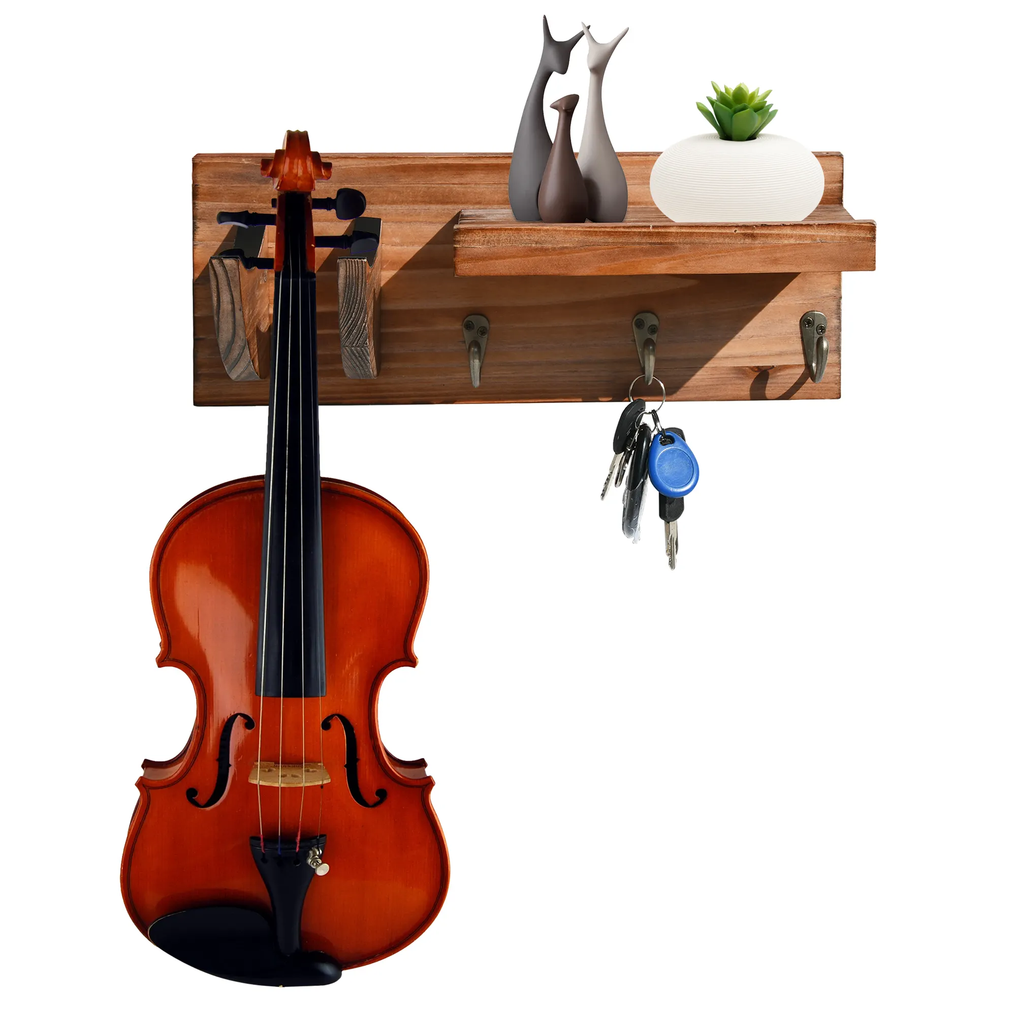 Wall Mount Guitar Holder for All Size Guitar, Wood Guitar Hanger Wall Mount with Shelf and Pick Hooks