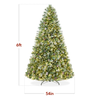 Sapin de Noël artificiel pré-éclairé 2026, 6 pieds, floqué de neige avec des pommes de pin, lumières LED pour la décoration des fêtes