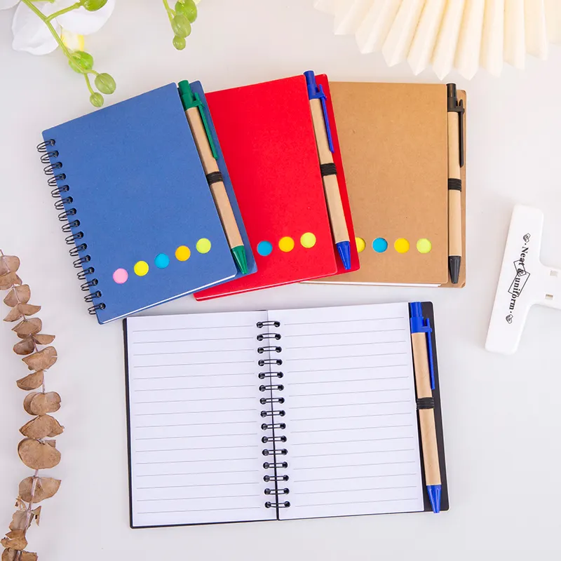 Caderno escolar espiral com logotipo personalizado de fábrica, cadernos com caneta para estudantes, papelaria A6 A5
