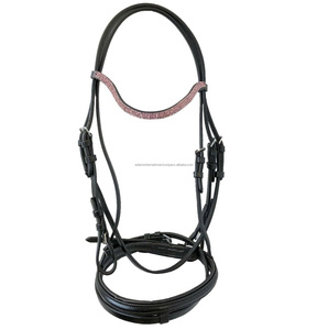 Bride de cheval en cuir de haute qualité avec logo personnalisé de bande de front de cristal Produit équestre pour l'équitation - Product Image 1