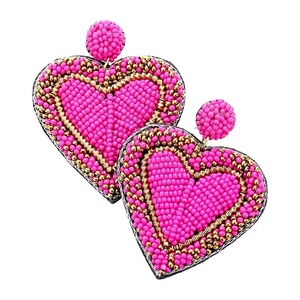 Boucles d'oreilles pendantes coeur de perles de rocaille faites à la main romantiques pour les filles boucles d'oreilles perlées Saint Valentin pour les célébrations de l'amour goutte de mode - Product Image 2