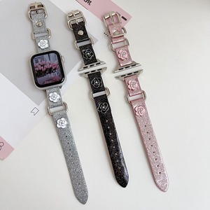 Forwelleny femmes diamant camélia paillettes <span class=keywords><strong>bracelet</strong></span> en <span class=keywords><strong>cuir</strong></span> <span class=keywords><strong>Bracelet</strong></span> pour <span class=keywords><strong>Apple</strong></span> <span class=keywords><strong>Watch</strong></span> série 11 10 9 8 7 Se 6 5 4 Ultra2 - Product Image 1