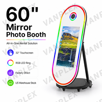 OEM ODM Photobooth Miroir Magique Ovale 60 pouces avec Écran Tactile 32 pouces, Appareil Photo Reflex Numérique et Impression Instantanée, Éclairage LED RGB pour Location d'Événements