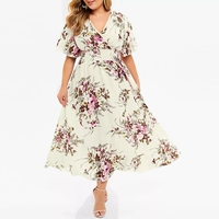 Robe décontractée à imprimé floral pour femmes grandes tailles, col en V, manches courtes, taille naturelle - Fournisseur ODM