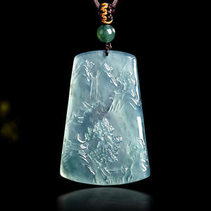 Pendentif en jade naturel bleu aquatique, style chinois, design original, unisexe, avec certificat d'évaluation SS04 - Product Image 1