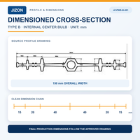 Joint d'étanchéité interne en PVC pour dilatations de béton, 150 mm, extrudé sur mesure, étanchéité à l'eau