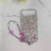 Étui de téléphone portable antichoc pour X Xr Xs Max 11 12 13 14 15 16 17 Pro Max Coques iPhone Tulipe avec des fleurs Chaînes Bracelets