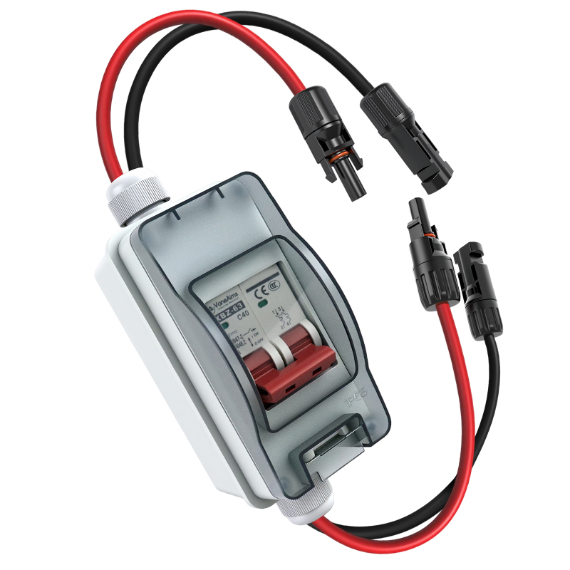 Vaneaims IP65 DC500V 1in 1out 16/20/32/40/50/63A Solar Panel Circuit Breaker PA66 Junction Box 1sting Solar Disconnect MCB Type · image 2