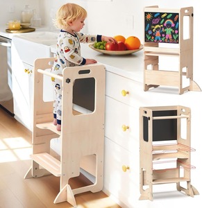 Toddler Kitchen <b>Step</b> <b>Stool</b>, Foldable Learning Standing Tower with Blackboard <b>Stool</b> for Ages 18 Months to 6 Years - Product Image 2