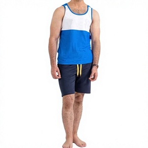 <b>Men's</b> Color Blocked Knitted Tank Top <b>White</b> Blue O-Neck Sleeveless Casual Breathable Polyester <b>Vest</b> - Product Image 2