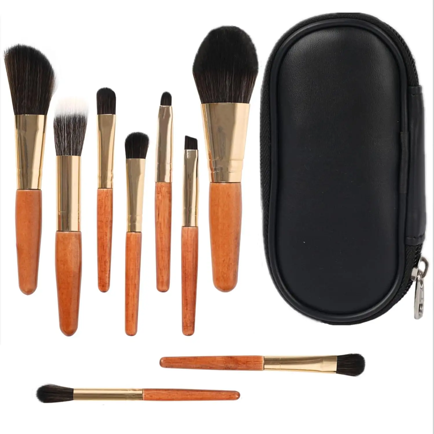 Juego de brochas de maquillaje de viaje de 9 piezas, mini brochas de maquillaje con estuche, brochas sintéticas portátiles para base, colorete en polvo