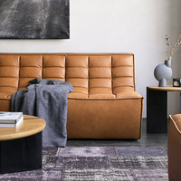 Canapé d'angle trois places en cuir minimaliste italien, rangée droite, fonction extensible pour le salon de la villa