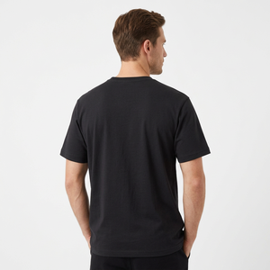 T-shirt en coton noir pour homme, col rond, manches courtes, coupe classique, jersey décontracté, couleur unie, design simple - Product Image 2