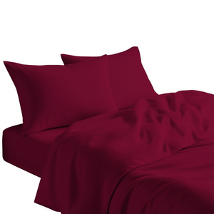 Bordeaux Cotton Bed <b>Sheet</b> Set <b>Queen</b> <b>Size</b> Italian Style - Product Image 3