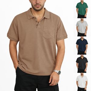 Polo de Algodón para Hombre, Manga Corta, Color Sólido, Casual, con Bolsillo, Corte Regular - Product Image 1