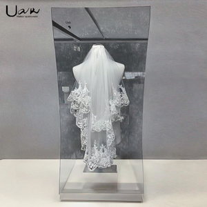 Voile de mariée élégant en ivoire de haute qualité, double voile court brodé avec peigne, voile de mariée élégant - Product Image 2