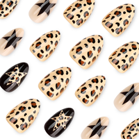 Black Star Press on Nails Leopard Nude Oval Nail Art Animal Print Y2K Street Style Party Kuku Palsu Manikur Trendi 4547