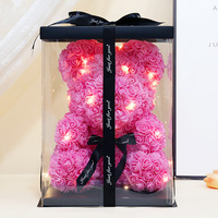 Ours en peluche rose de 25 cm en gros avec coffret cadeau pour femmes, cadeau de la Saint-Valentin, ours en fleurs artificielles de roses