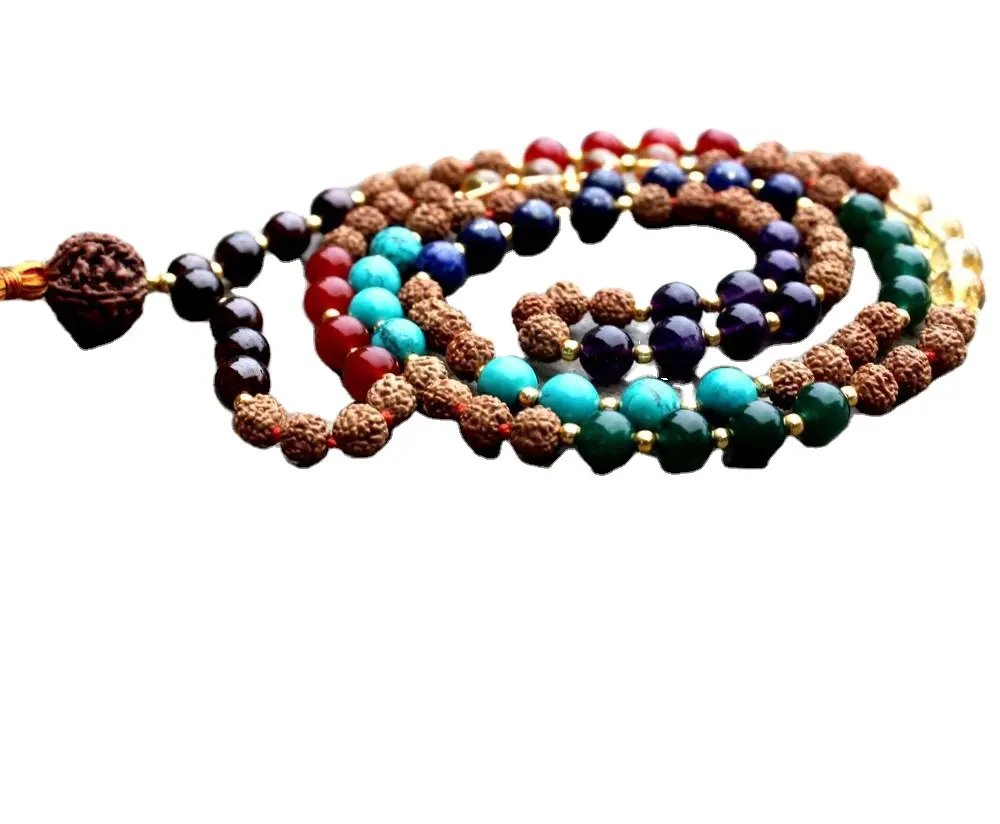 7 Chakra Rudraksha 108 perline Yoga Mala nappa collana artigianale collana di gioielli con pietre preziose