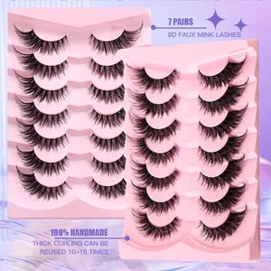 7 Pairs doğal kirpikler toptan 5d 3d kabarık tam şerit sahte vizon kirpik siyah pamuk bant yanlış Eyelashes