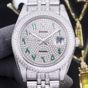 Montre mécanique pour homme en acier inoxydable avec bande en moissanite VVS de qualité supérieure, luxe, mode, affaires, étanche, avec aiguilles incrustées de diamants - Product Image 1