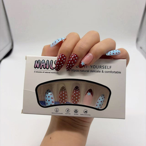 <span class=keywords><strong>Faux</strong></span> <span class=keywords><strong>ongles</strong></span> à pression Stiletto, bleu et <span class=keywords><strong>bordeaux</strong></span> à pois avec motif étoile, <span class=keywords><strong>faux</strong></span> <span class=keywords><strong>ongles</strong></span> réutilisables en ABS pour femmes - Product Image 4