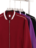 Fabricants de vêtements Veste universitaire automne/hiver surdimensionnée personnalisée avec insert d'épaule de 400g, lignes colorées contrastées et Z