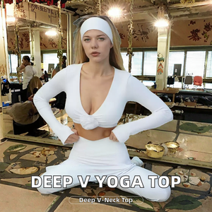 Deep V Sexy Ribbed Lightweight Breathable Eco-Friendly Long Sleeve Crop Top Women Gym Fitness Sports Pilates Yoga Plus Size - Product Image 2