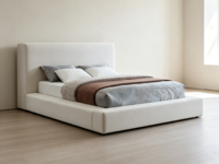 Lit plateforme rembourré FERLY, écologique, texture lin, mobilier de chambre moderne, tissu