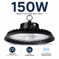 Lámpara LED UFO de Alta Potencia con Sensor de Movimiento para Microondas, 150W, Regulable, Iluminación Industrial Inteligente para Almacenes y Fábricas, Venta al Por Mayor