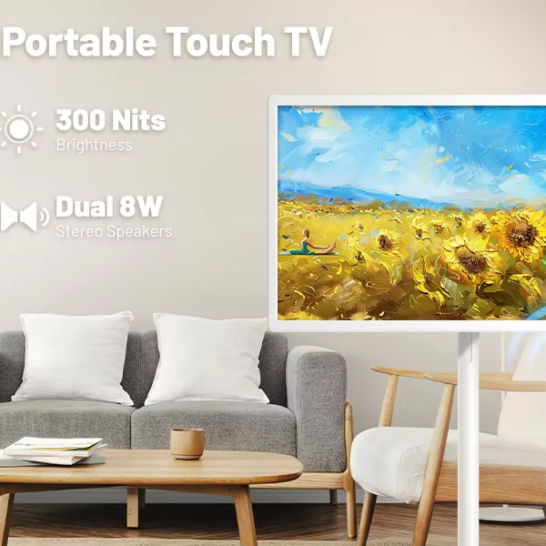 G2 32 Inch Movable Smart Touch TV on Wheels 1080P Rotatable Touch Screen TV with Battery Android Touch Screen Portable TV