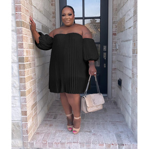 Prodotti più venduti 2023 in Chiffon manica <span class=keywords><strong>a</strong></span> <span class=keywords><strong>palloncino</strong></span> drappeggiato doppio strato plissettato Plus Size <span class=keywords><strong>abiti</strong></span> da donna - Product Image 2