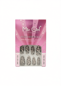 Unghie finte MxGol in acrilico con stampa leopardata, lunghezza media, 24 pezzi con colla per nail art. - Product Image 1