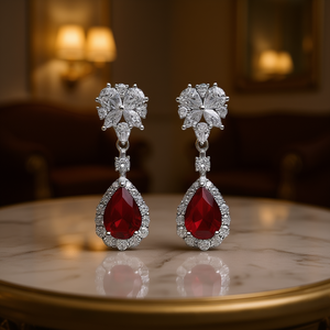 Pendientes de Lujo con Rubí Rojo en Forma de Gota, Plata 925 con Engaste de Garra, Joyería de Boda para Mujer, Pendientes de Cristal con Forma de Gota de Agua - Product Image 2