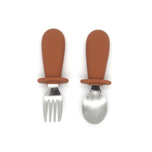 Ensemble de cuillères et fourchettes d'alimentation pour enfants, en acier inoxydable, écologiques, pour bébés, vente en gros, - Product Image 5