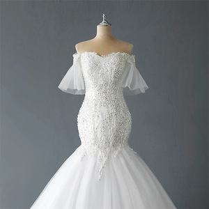 Off The Shoulder Mermaid Wedding Dress <b>White</b> <b>Lace</b> Sweetheart Neckline Train Bridal Gown 01312 - Product Image 4