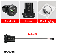 Prise de chargeur USB double port PD36W QC3.0 12/24V avec LED bleue intégrée, charge rapide pour moto, voiture, camping-car