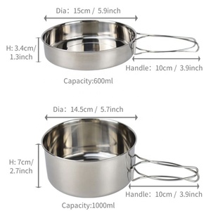 Trọng lượng nhẹ thép không gỉ lộn xộn <span class=keywords><strong>Kit</strong></span> cho đi bộ đường dài và cắm trại Cookware Set với gấp xử lý bao gồm nồi và Fly Pan - Product Image 2