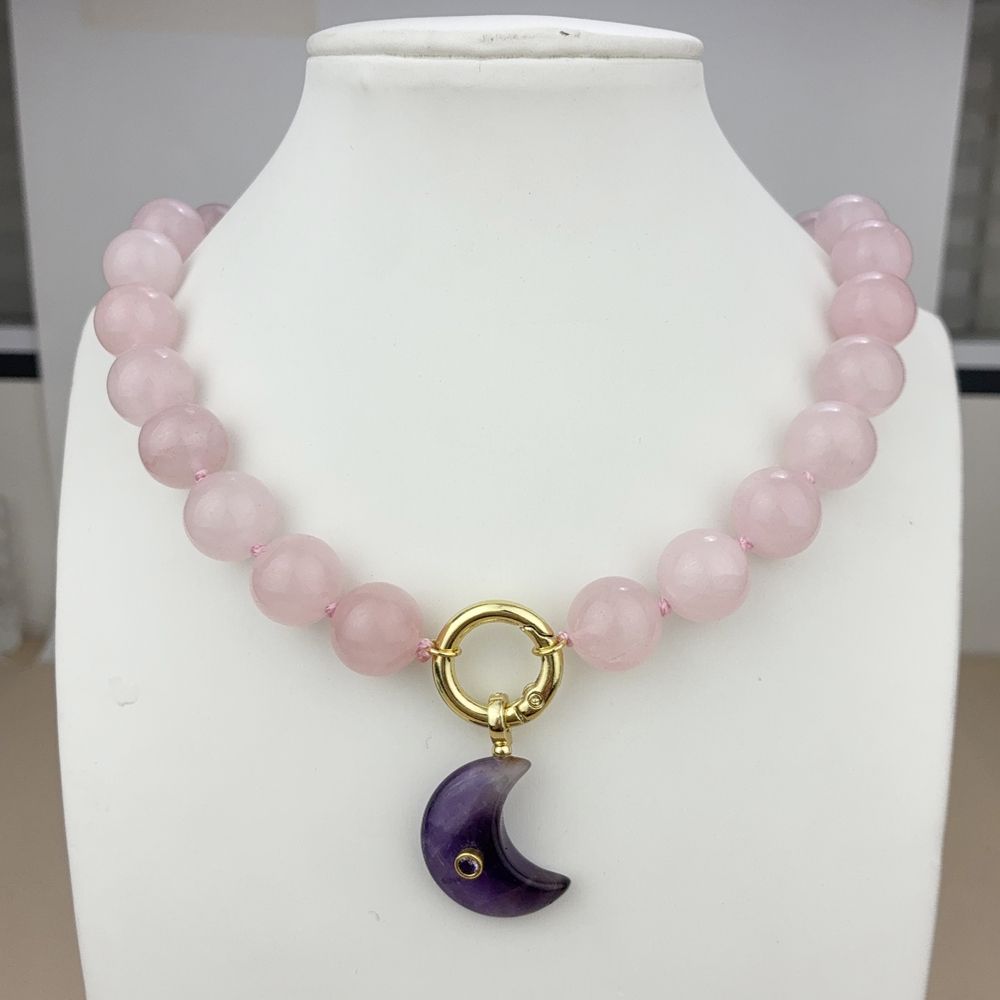 โรสควอตซ์พร้อมจี้พระจันทร์ - ทอง