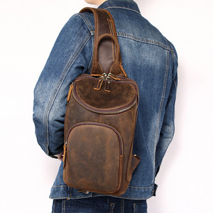 Bolso Cruzado de Cuero Crazy Horse para Hombre, Color Marrón Oscuro, Cuero Genuino, Multifuncional, para Uso Diario - Product Image 3