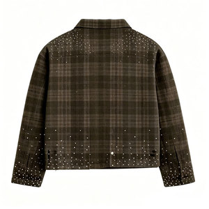 Camicia Personalizzata di Alta Qualità per Uomo, Oversize a Maniche Lunghe con Strass, Stile Hip Hop a Quadri, Casual per la Stagione Autunnale - Product Image 4