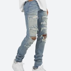 Jeans skinny vintage personnalisés avec strass en diamant empilés et délavés pour hommes - Product Image 6