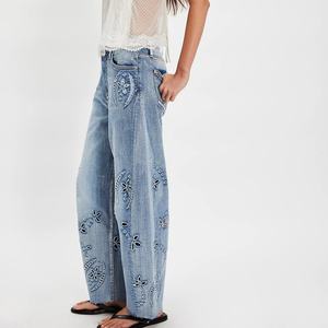 Jeans Baggy de Mezclilla con Diseño Floral y Pierna Ancha Recta, Estilo Urbano de Alta Calidad, Colección 2025 - Product Image 3
