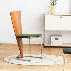 Vintage Solid Wood Dining Chair With Metal Frame <b>Backrest</b> For Dining Room Home Use - Product Image 3