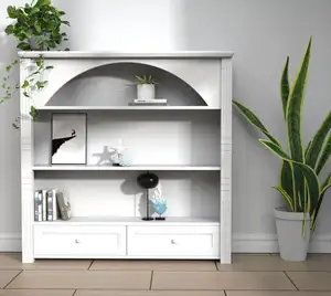 现代仿古白色欧式木制拱形书架客厅家用家具带储物展示柜