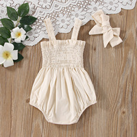 Ensemble Estival Sans Manches en Coton pour Nouveau-né : Combinaison & Bandeau à Nœud – Tenue Tendance 2 Pièces pour Bébé Fille