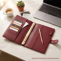 Carnet à spirales 6 anneaux en cuir PU grainé avec logo personnalisé, couverture rigide, vente en gros OEM, plus de 40 couleurs, avec languettes à pression et reliure à feuilles mobiles