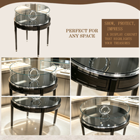 Comptoir de présentation de bijoux rond sur mesure, vitrine en verre trempé, ensemble de présentation de bijoux en velours, éclairage LED pour boutique de bijoux de luxe