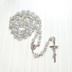 Collane alla Moda con Perline, Collana con Pendente a Croce Stile <span class=keywords><strong>Rosario</strong></span> con Perle di Vetro Colorate, Gioielli all'Ingrosso con Catena Lunga per Donna - Product Image 2